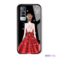 เคสใส่โทรศัพท์สำหรับ VIVO Y31กรณี Vivoy31 2021แฟชั่นผู้หญิง Elegant กลับวิวเคส Weeding ชุดเดรสปาร์ตี้ Glossy กระจกเทมเปอร์กลับเคสโทรศัพท์