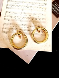 vintage jewelry  Monet 典雅艷色垂墜大金環 夾式耳環