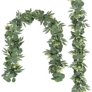 TOCHGREEN 5.9FT Eucalyptus Garland Artificial Vines Fake Greenery Garland with Gypsophila and Willow