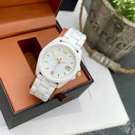 Preferred❤ High-End New Style Coach Calendar Window Ceramic Strap Ladies Watch White Pink Ceramic Wo