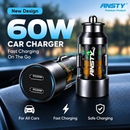 Car charger | Fast charging | Charger | ANSTY 60W 2 Port USB type C to C PD | Car charger