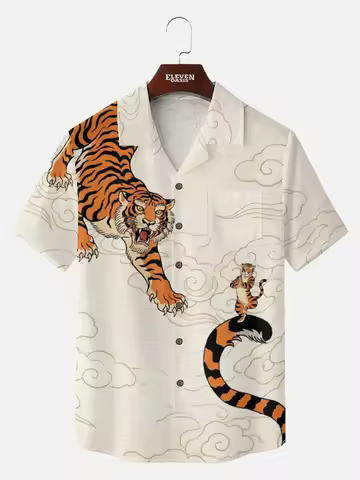 Japanese Style Ukiyoe 3D Print Men Casual Button Down Shirts Summer Fashion Shirt For Man Street Ret