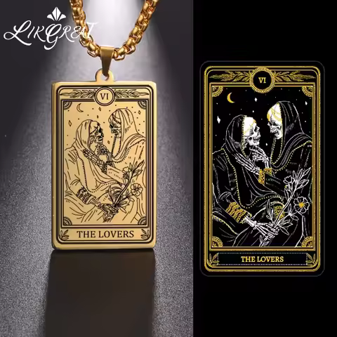 Skeleton Marigold Witch Tarot Card Necklace Talisman Stainless Steel Couple Skull Hug Gay Necklace A