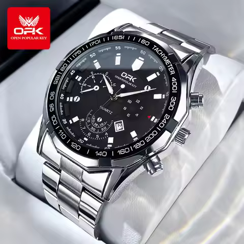 OPK Luxury Brand Men Watch Stainless steel Strap Dual Calendar Men's Quartz Watch