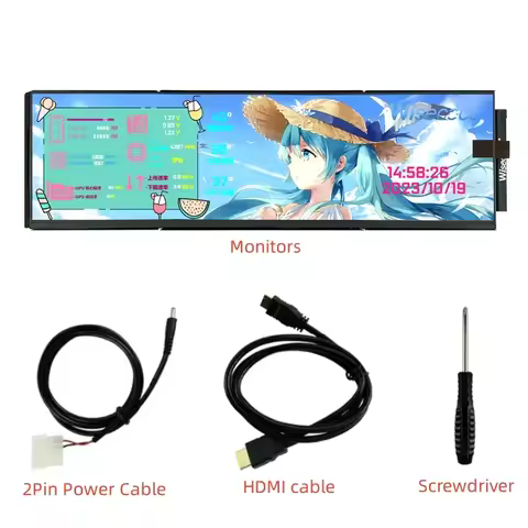 Wisecoco 12.6 inch 1920*515 Portable Monitor IPS LCD CPU GPU Temperature Display for DIY Y60 Case PC