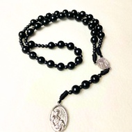 Gabriel Angel Rosary Necklace - Black Natural Stone Gabriel Devotion 8 mm