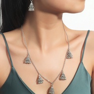 Vintage Indian Wedding Jewelry Set For Women Gold Carved Bells Necklace&Earring Statement Dangle Ear