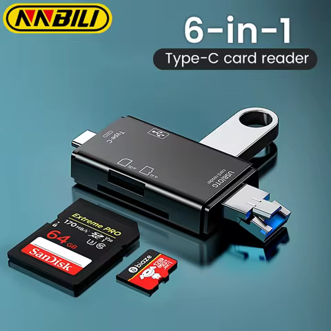 NNBILI 6 in 1 Card Reader OTG Type C Micro SD Card Reader Flash Drive Smart Memory Card Reader USB 2