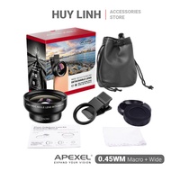 Bộ ống kính chụp ảnh apexel dành cho điện thoại 2in1 góc rộng và macro APL-0.45WM