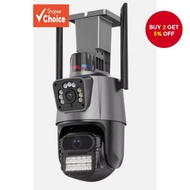 Dual lens  with police siren outdoor security camera, 4K and 6MP resolution