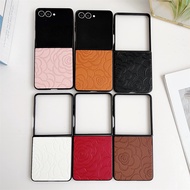 For Samsung Galaxy Z Flip 7 6 5 4 3 ZFlip 7 5G Luxury Camellia Flower Imprint pattern Hand Chain Lea