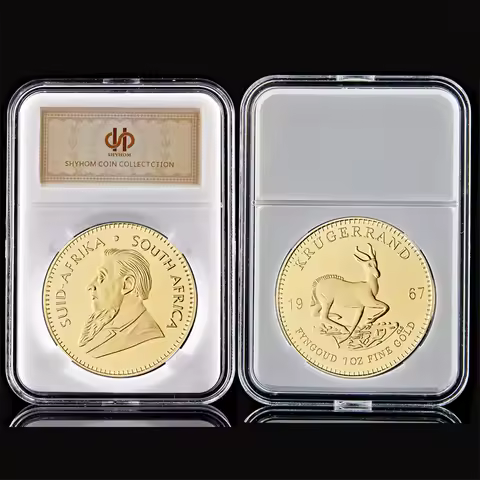 1967 Year South Africa 1OZ Fine Gold Plated Krugerrand Replica 1OZ Coin W/ Display Acrylic Capsule