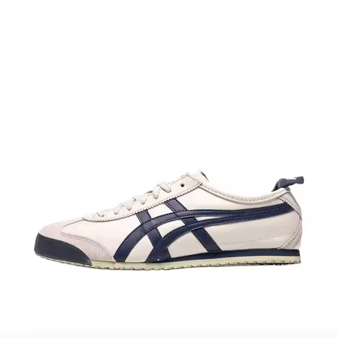 Onitsuka Tiger MEXICO 66 Men's and Women's Skateboarding Shoes, Daily Training Sneakers, Beige/Navy 
