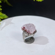 鈷方解石共生水晶活口戒指 星光閃片原石標本礦物手工指環 S925銀