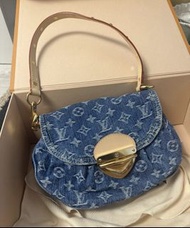 🔥熱賣 LV Sunset Handbag denim blue 牛仔布 經典印花logo 可調節肩帶 手提袋單肩包 藍色 M46829 全新正版正貨