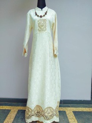 baju gamis brukat bahan jaguar untuk pesta warna gold  berkualitas 55