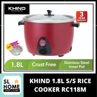 KHIND ANSHIN RICE COOKER RC118M STAINLESS STEEL INNER POT CRUST FREE SERIES { FOC STAINLESS STEEL STEAM TRAY} RC-118M