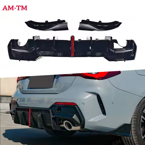 For BMW 4 Series G22 G23 M440i 420i 430i 435i 2021 PP Bright Black With Light Rear Diffuser Bumper L