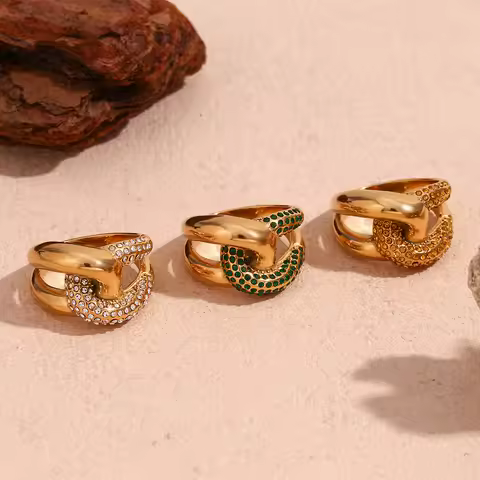 E.B.belle Cross Knotted Contrasting Zircon Ring Champagne 316L Stainless Steel Jewelry 18K Gold Plat