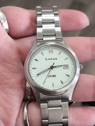 Lotus Sport 生活防水 日本水銀電池 可正常使用 日期顯示 夜光錶盤指針 男石英錶-手圍20公分