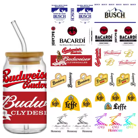 Funko Famous beer rum pattern Decal Wrap Stickers Waterproof UV DTF Cup Mug Wraps Sticker DIY 3D Wra