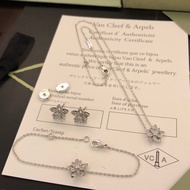 Vca 18k white gold Lotus hollow out full diamond lotus single flower earrings light luxury sensual e