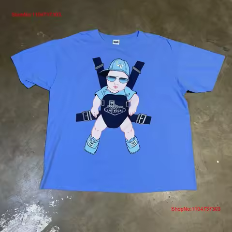 Las Vegas Nevada Hangover Baby Movie T Shirt Men's 2XL Light Blue vintage Washed Top For Everyday We