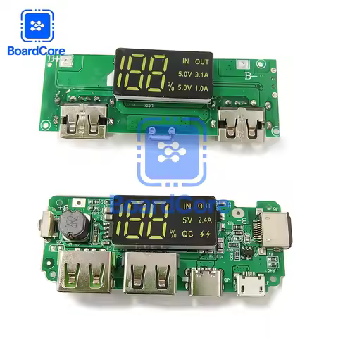 Dual USB 18650 Lithium Battery Charging Board, 5V 2.4A QC Fast Charge Power Bank Module with LED Dis