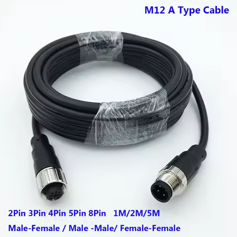 1Pcs M12 A Type 2 3 4 5 8 Pin Cable Male to Female /Male to Male / Female to Female Aviation IP67 Wa