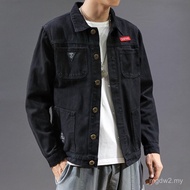 Jaket Denim Hitam Bergaya Musim Bunga dan Musim Luruh untuk Lelaki, Loose Fit, Saiz Besar, Bersaiz B
