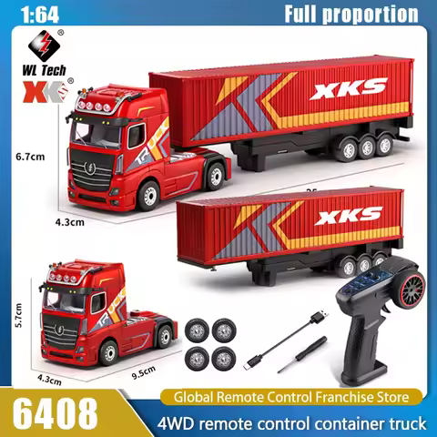 Wltoys 6408 1:64 RC Car Mini Alloy 4WD Container Truck Drift Racing 2.4G Remote Control Tractor with