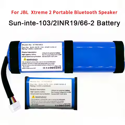 For JBL Xtreme 2 Xtreme2 Xtreme3 Battery 7.4V 5200mAh Sun-inte-103 2INR19/66-2 for Wireless Bluetoot