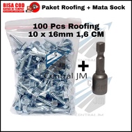 PROMO Paket Baut Baja Ringan Roofing 1 Pack [ 100 Pcs ] Ukuran 10 x 16mm - Mata sok Kepala Bor Rufin