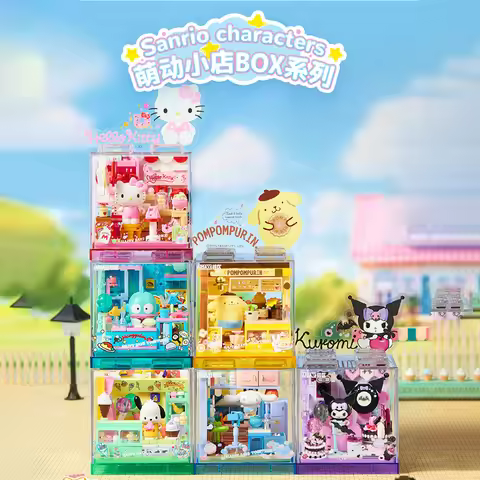 Sanrio Area-X Building Blocks Mini Shop Set With Kuromi Cinnamoroll Hangyodon Kawaii Bricks Blind Bo