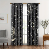 2pcs Zodiac Constellation Curtains Astrology Crescent Moon Phase Galaxy Celestial Gothic Mystic Taro