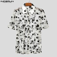 Bãi biển kỳ nghỉ của nam hiệu incerun in hoa áo sơ mi ngắn tay Xuyên thấu khâu lưới đầu (phong cách
