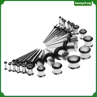 [HomylabMY] 36 Pieces Stainless Steel Ear Gauge Taper Kit with Ear Plugs Double O-rings 14G-00G Stre