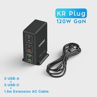 120W GaN Charger 6 Port Desktop Multi USB Charger 100W PD PPS QC4.0 Quick Charger For Laptop Tablet