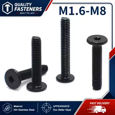 10pcs CM Black 304 Stainless Steel M1.6 M2 M2.5 M3 M4 M5 M6 M8 Torx Six-Lobe Ultra Thin Super Low Fl