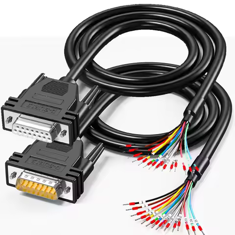 DB15 Male/Female to Bare Wire with Cable Marker, D-SUB 15-Pin Connector to Open End Wire Cable, 15-W