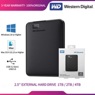 🔥READY STOCK 🔥WD Elements4TB/2TB/1TB External Hard Drives USB3.0 2.5" HDD Portable Hard Disk