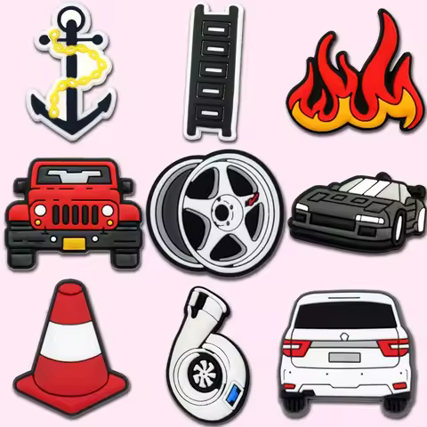 1/9pcs Cruel Jeep Sports Car Shoe Charms for Boys Kids Gift Turbine Hub Shoe Decoration Accessories 
