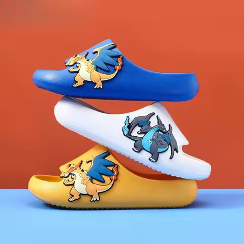 Bandai Pokemon Pikachu Charizard Kids Slippers Cartoon Summer Soft Sole Anti Slip Bathroom Beach San