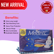 Modess All Night Extra Long with Wings Napkin Heavy Flow,Fast Absorbing Against Leaks (10 PADS)