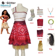 Movie Moana 2 Costume for Adult Woman Moana Princess Grass One-Shoulder Suspender Dress Necklace Ank