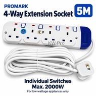 PROMARK Extension Plug Socket 4 Gang 5M Individual Switch Penyambung Plug 3 Pin Max 2000W