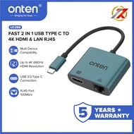 ONTEN UC288 Converter 2 in 1 TYPE C to HDMI + LAN 100Mb/s -1080p 60hz | Converter Type C to HDMI & L