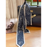 Black Sun Small Universe Long Striped Silk Scarf Black Tie Ribbon Female All-Match Scarf Decoration 
