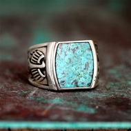Creative carving eagle turquoise ring