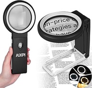 30X 40X Magnifying Glass with Light and Stand, Large Lighted Magnifying Glass 18 LED Illuminated Han